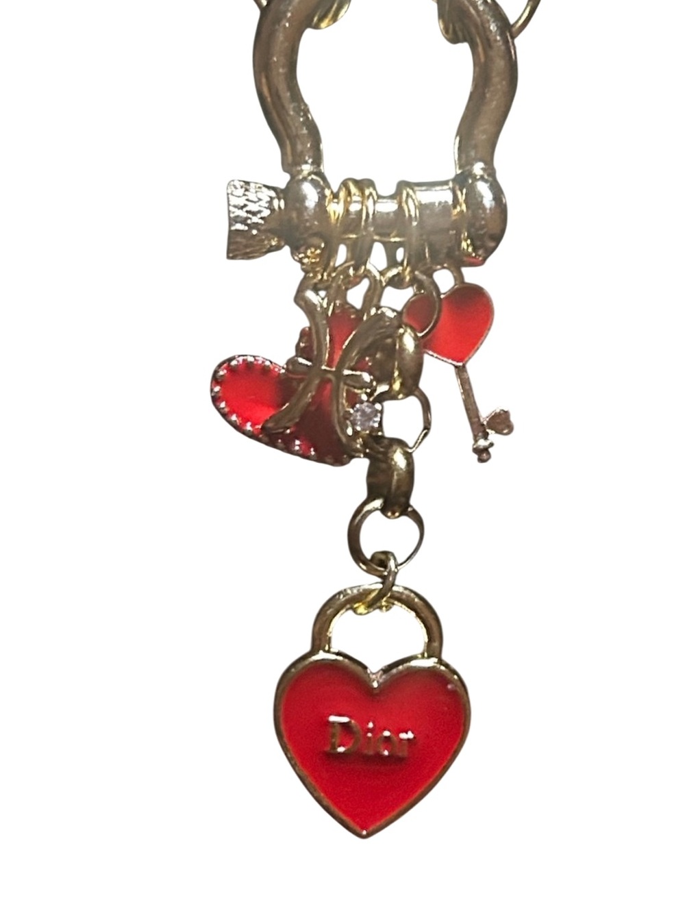 Gold-Tone Necklace and Red Heart Charm Earrings Set